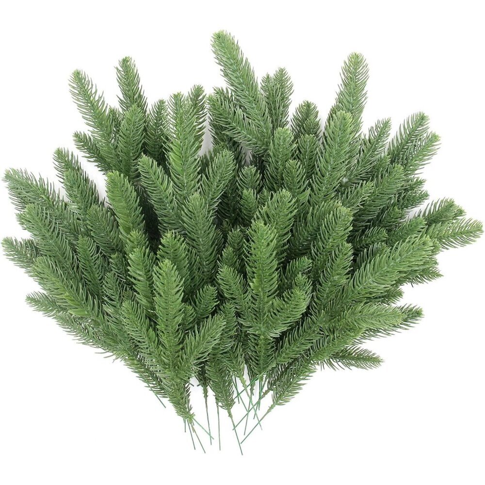 50 Pcs Artificial Pine Branches Green Plants Pine Needles DIY Accessories for Ga